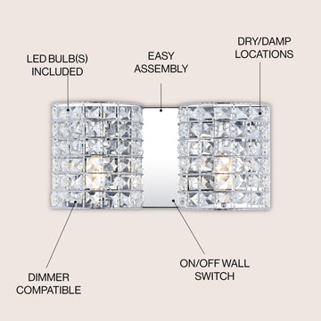 Clara Deco Metal/Crystal Classic Glam LED Vanity Light - JONATHAN Y